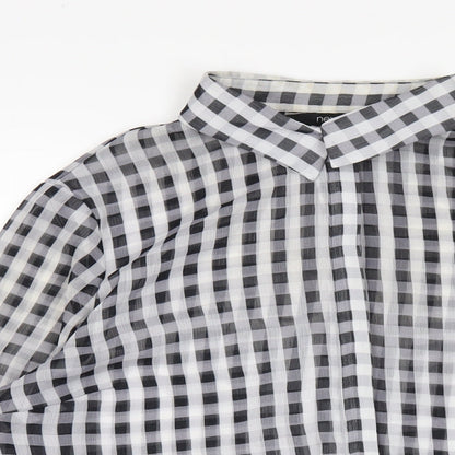 Next Womens Grey Check Polyester Basic Button-Up Size 12 Collared