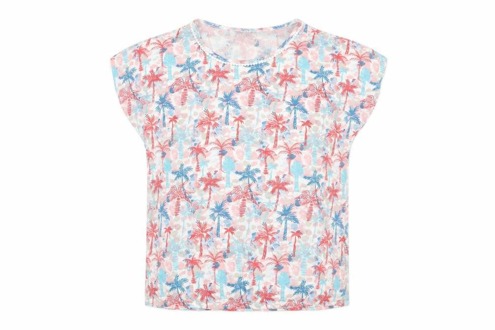 EWM Womens Multicoloured Geometric Cotton Basic Blouse Size 14 Round Neck - Size 14-16 Palm Tree Print