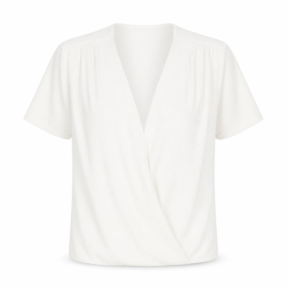 Pimkie Womens White Polyester Basic Blouse Size M V-Neck - Plisse