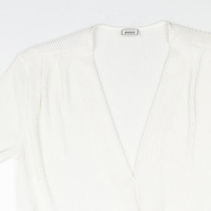 Pimkie Womens White Polyester Basic Blouse Size M V-Neck - Plisse