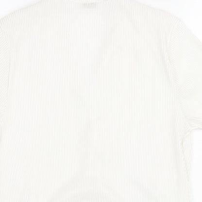 Pimkie Womens White Polyester Basic Blouse Size M V-Neck - Plisse