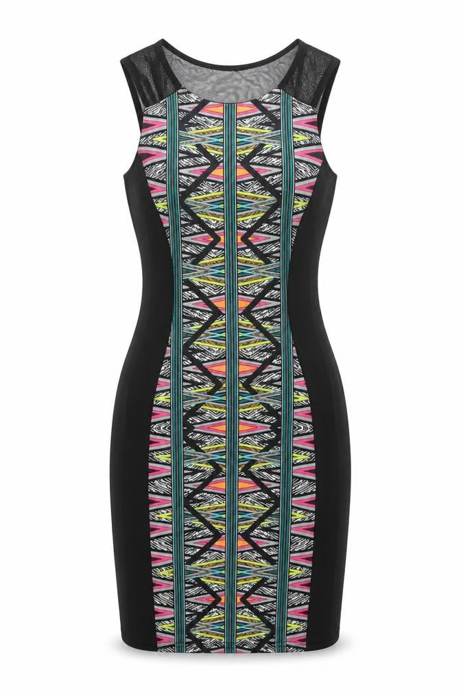 Awear Womens Black Polyester Bodycon Size 10 Round Neck Pullover - Geometric Print