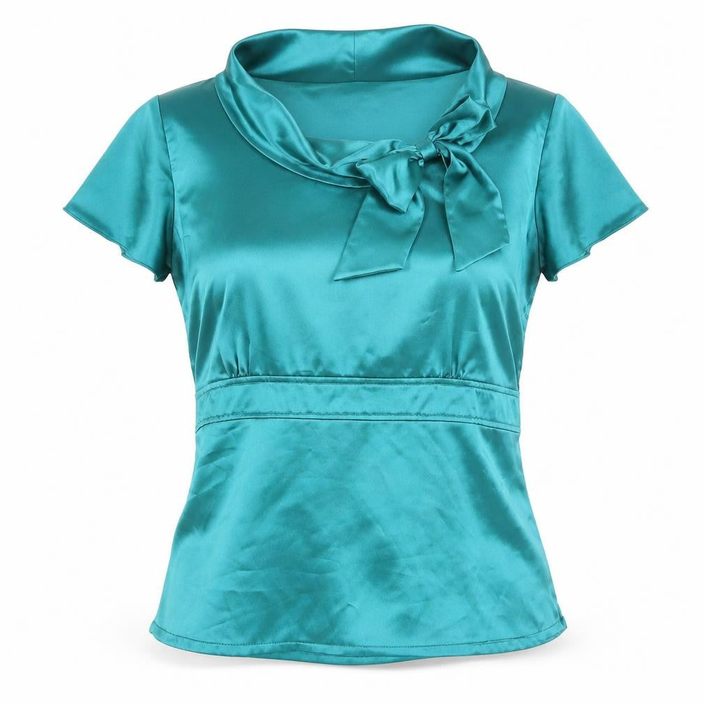 Klass Womens Blue Polyester Basic Blouse Size 14 Round Neck - Bow