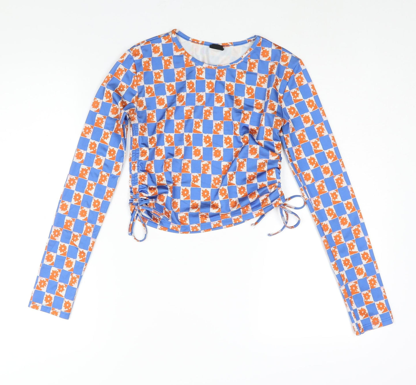 Urban Outfitters Womens Multicoloured Geometric Polyester Cropped Blouse Size XS Round Neck - Drawstring Detail