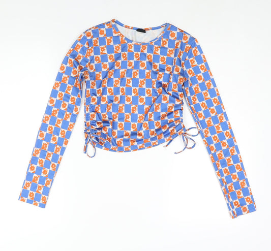 Urban Outfitters Womens Multicoloured Geometric Polyester Cropped Blouse Size XS Round Neck - Drawstring Detail