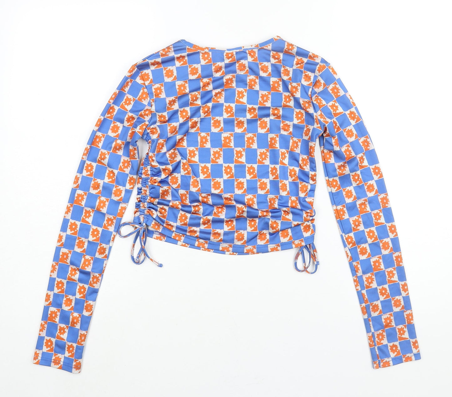 Urban Outfitters Womens Multicoloured Geometric Polyester Cropped Blouse Size XS Round Neck - Drawstring Detail