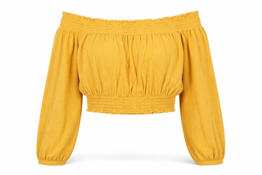 Divided by H&M Womens Yellow Polyester Cropped Blouse Size M One Shoulder