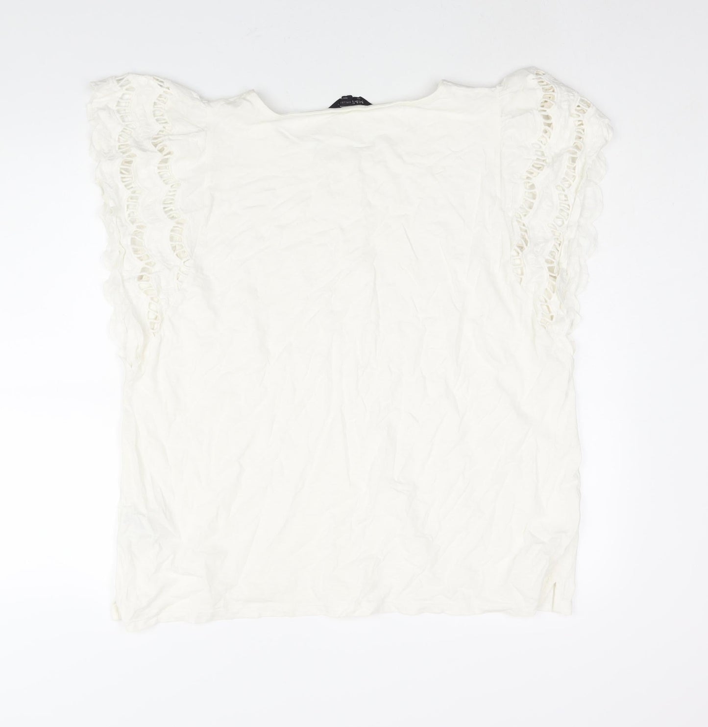 Marks and Spencer Womens White Cotton Basic Blouse Size 20 Round Neck - Frill Sleeve
