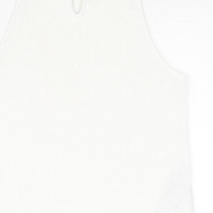 Mango Womens White Polyester Camisole Blouse Size S Round Neck