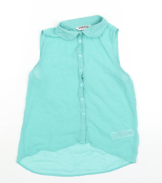 New Look Girls Green Polyester Camisole Blouse Size 11 Years Collared Button - Semi Sheer