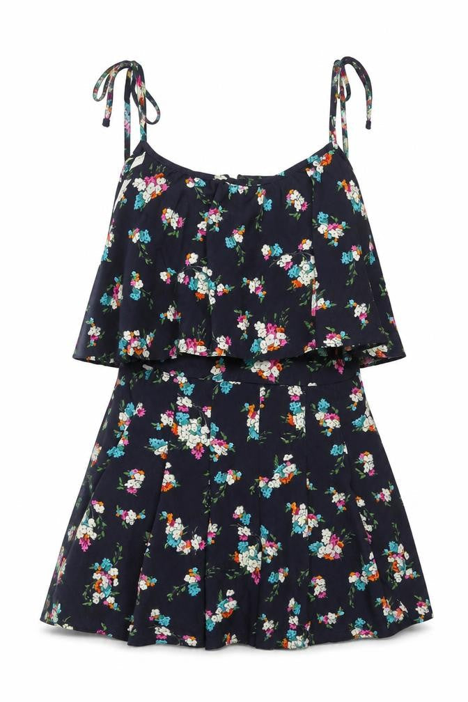 Topshop Womens Blue Floral Polyester Playsuit One-Piece Size 8 Zip