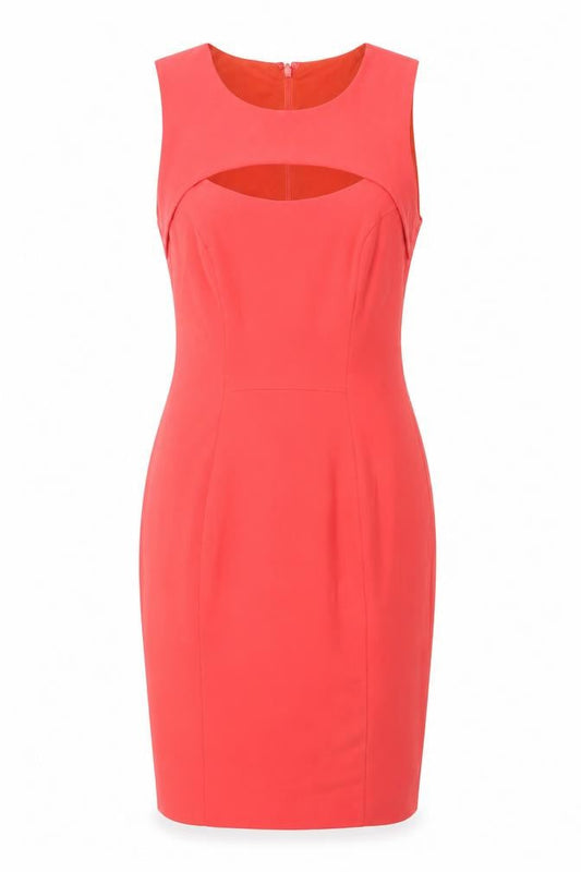 French Connection Womens Pink Polyester Pencil Dress Size 10 Round Neck Zip - Cut Out Detail
