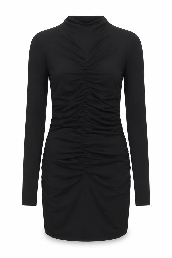 H&M Womens Black Polyester Bodycon Size S Mock Neck Pullover - Rouched