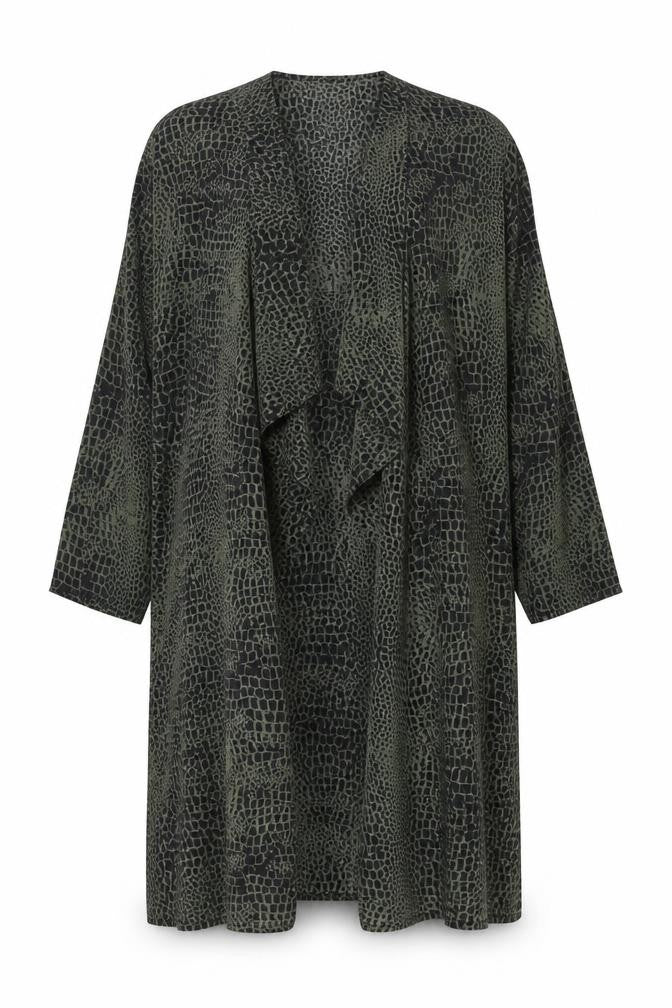 Divided by H&M Womens Green Animal Print Polyester Kimono Blouse Size 10 V-Neck - Waterfall Front Crocodile Print