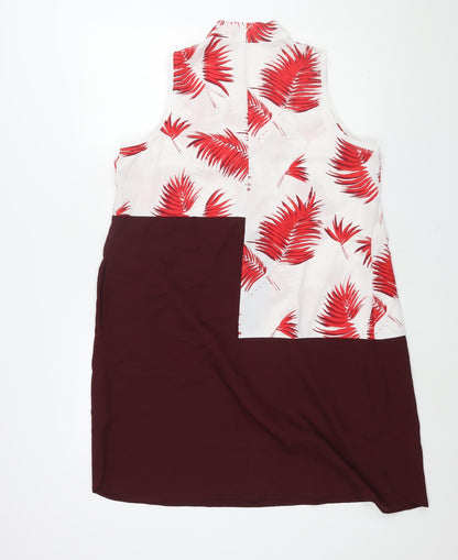 Next Womens Multicoloured Colourblock Polyester Shift Size 14 V-Neck Pullover - Leaf Print
