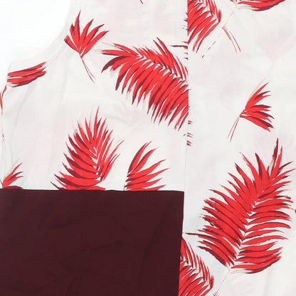 Next Womens Multicoloured Colourblock Polyester Shift Size 14 V-Neck Pullover - Leaf Print