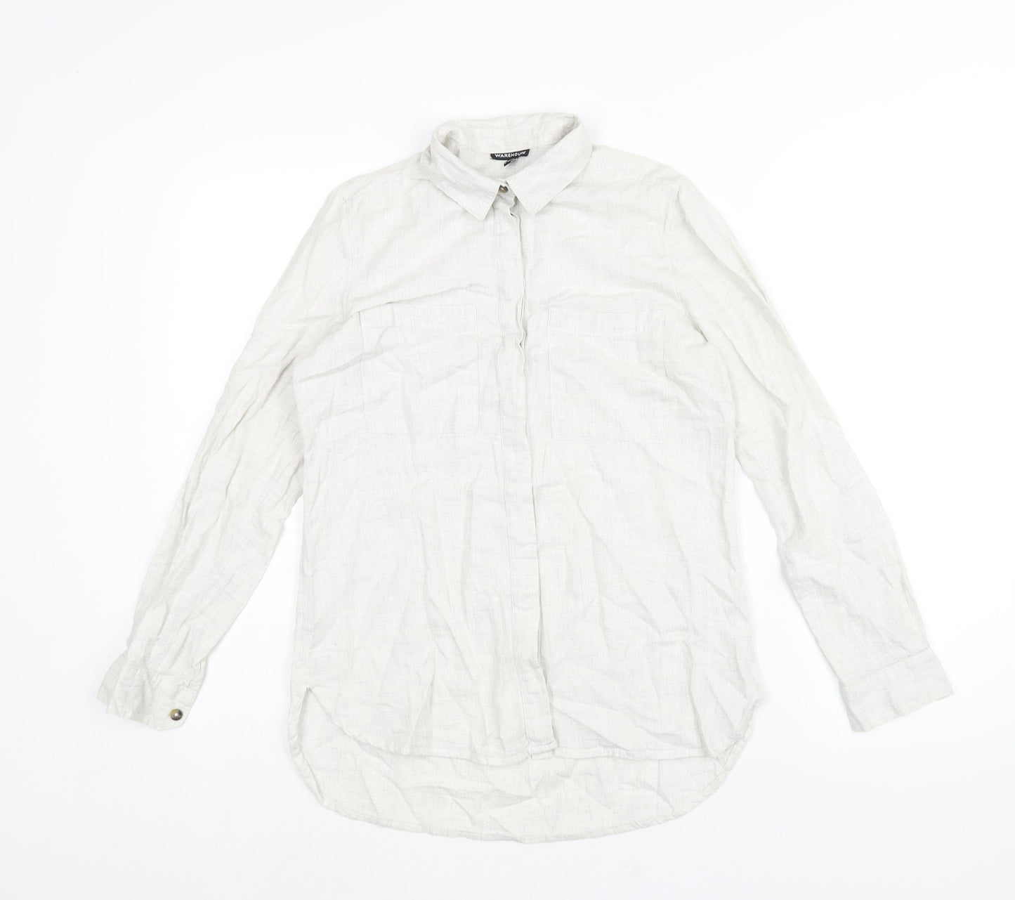 Warehouse Womens Green Polyester Basic Button-Up Size 8 Collared