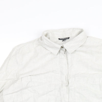 Warehouse Womens Green Polyester Basic Button-Up Size 8 Collared