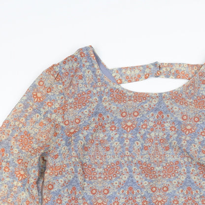 New Look Womens Multicoloured Floral Polyester Shift Size 10 Round Neck Button - Open Back