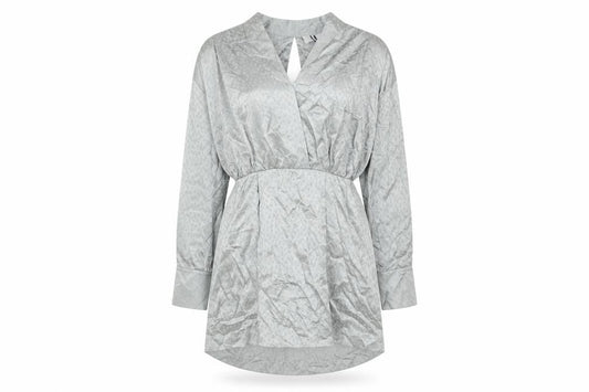 Topshop Womens Silver Geometric Silk Mini Size 8 V-Neck Zip