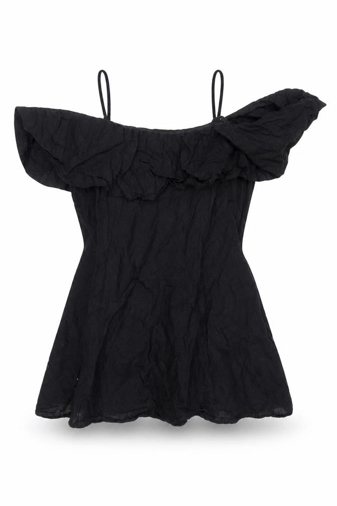 Zara Womens Black Linen Mini Size M Off the Shoulder Zip - Strap