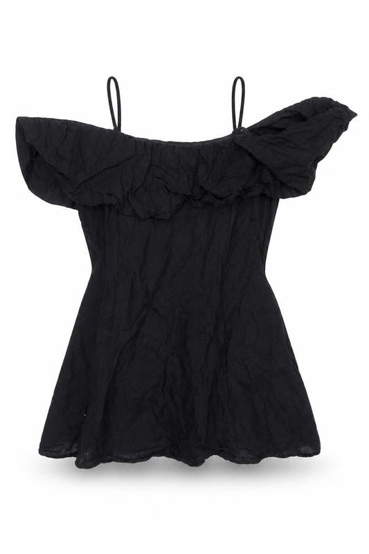 Zara Womens Black Linen Mini Size M Off the Shoulder Zip - Strap