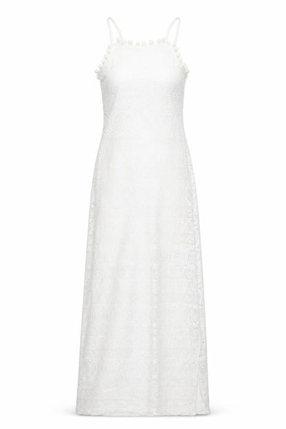 Spotted Womens White Polyester Maxi Size 8 Round Neck Pullover - Side Slits