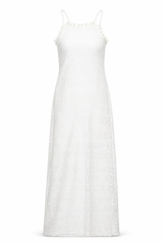 Spotted Womens White Polyester Maxi Size 8 Round Neck Pullover - Side Slits