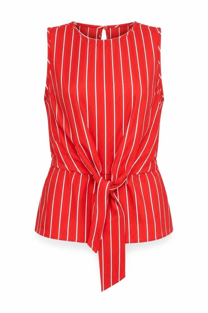 Miss Selfridge Womens Red Striped Polyester Camisole Blouse Size 8 Round Neck - Tie Detail Peplum