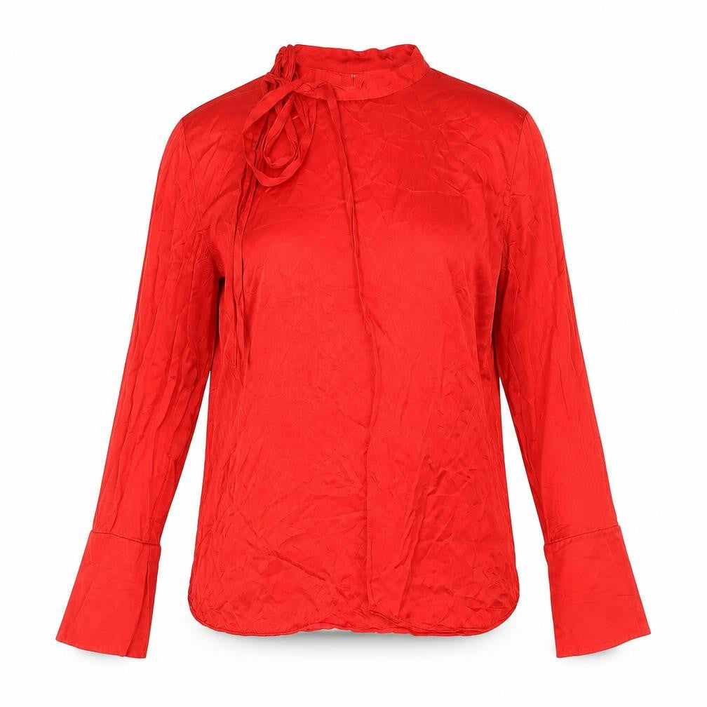 BLK DNM Womens Red Polyester Basic Blouse Size S Round Neck - Bow