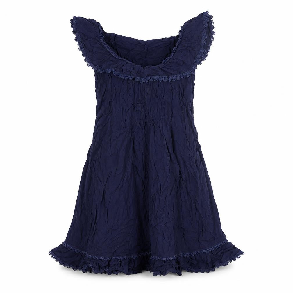 New Look Womens Blue Viscose Mini Size 12 Round Neck Pullover - Lace Trim Belted