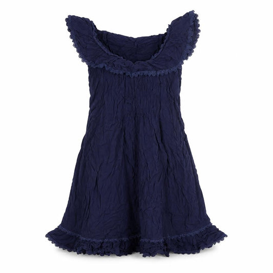 New Look Womens Blue Viscose Mini Size 12 Round Neck Pullover - Lace Trim Belted