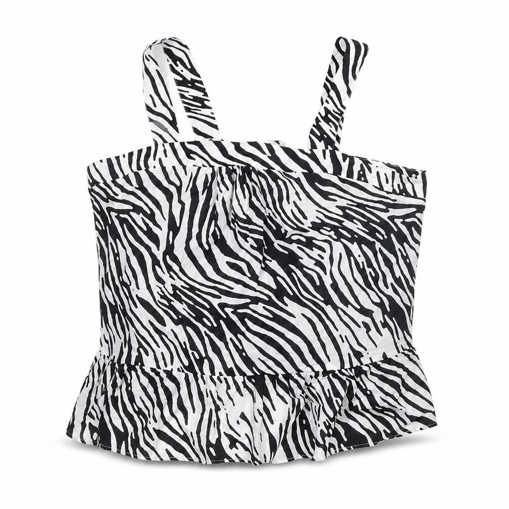 Marks & Spencer Womens Black Animal Print Cotton Basic Blouse Size 22 Square Neck - Zebra Print