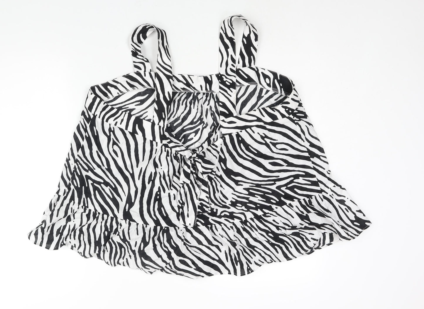 Marks and Spencer Womens Black Animal Print Cotton Basic Blouse Size 22 Square Neck - Zebra Print