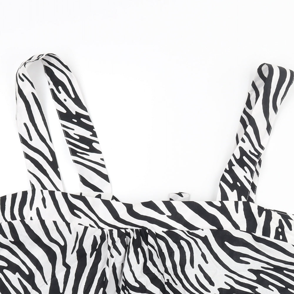 Marks and Spencer Womens Black Animal Print Cotton Basic Blouse Size 22 Square Neck - Zebra Print