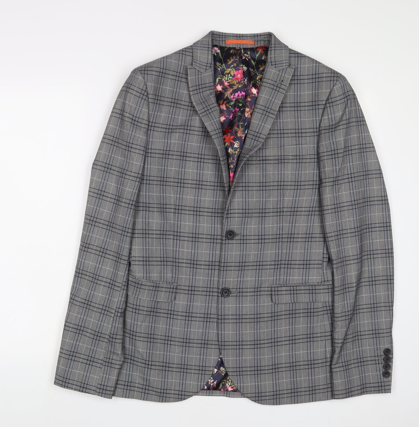 NEXT Mens Grey Plaid Polyester Jacket Suit Jacket Size 38 Regular