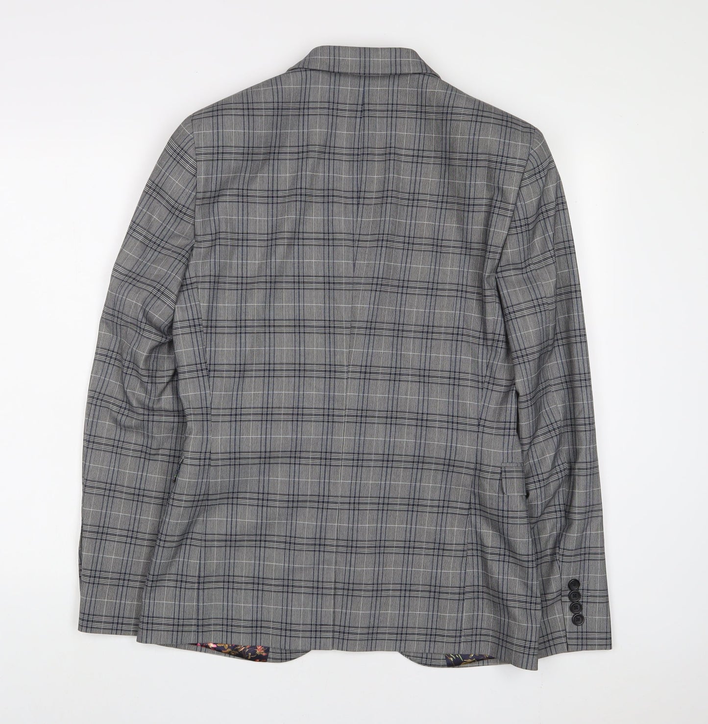 NEXT Mens Grey Plaid Polyester Jacket Suit Jacket Size 38 Regular
