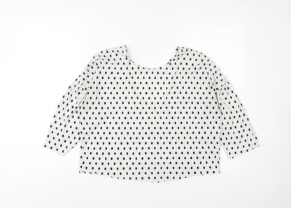 Additional front view of Miss Selfridge women’s white polka dot polyester basic t-shirt, size UK 10, crew neck