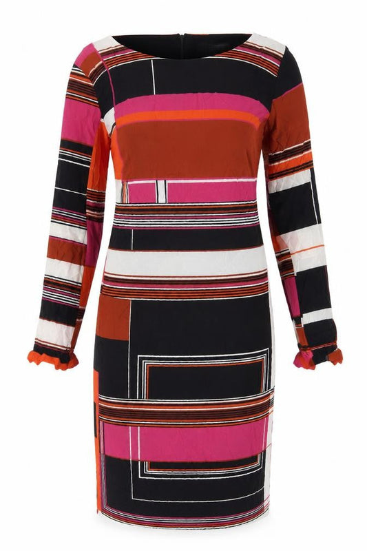 Marina Rinaldi Womens Multicoloured Striped Viscose Sheath Size 14 Boat Neck Zip