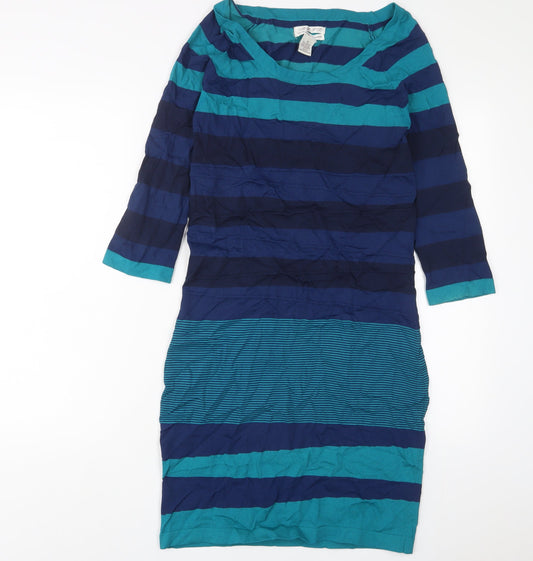 M.J.J.J Womens Blue Striped Viscose Jumper Dress Size M Scoop Neck Pullover