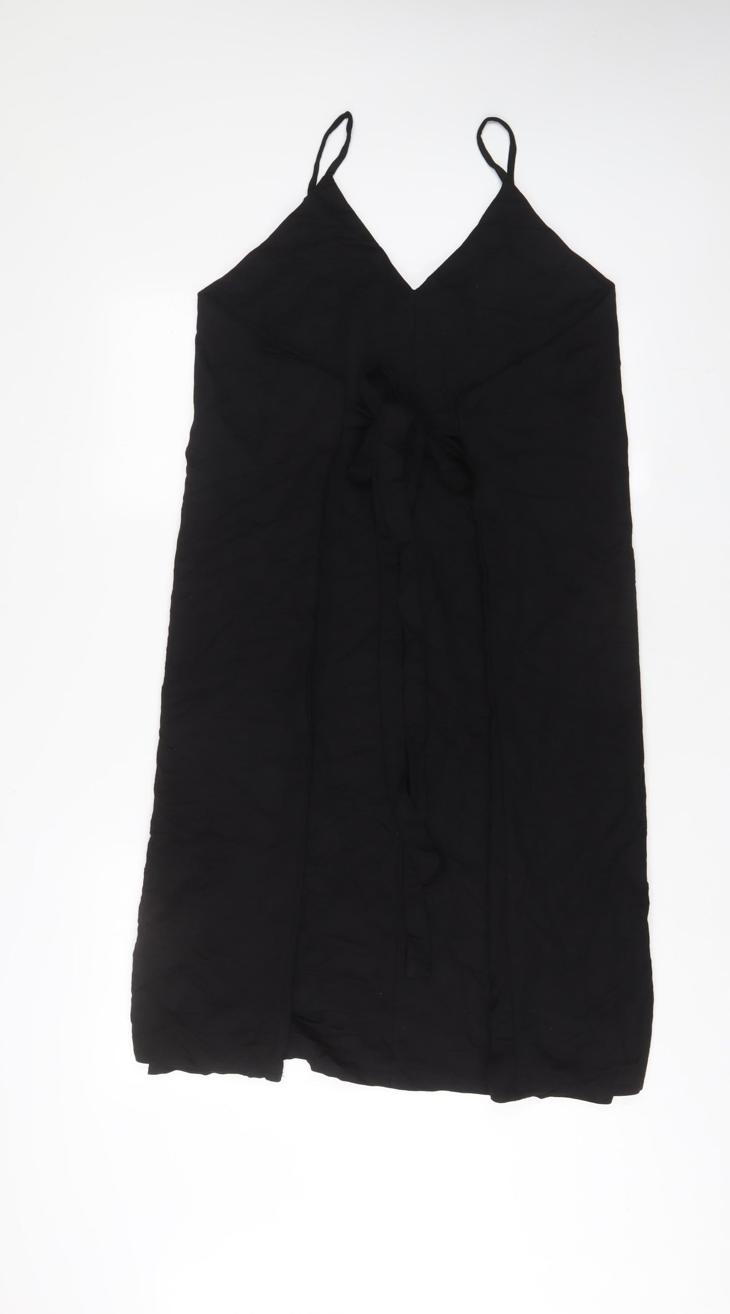 Zara Womens Black Cotton Tank Dress Size S V-Neck Pullover - Belted