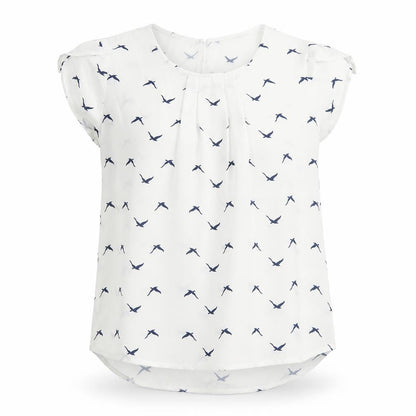 Stella Womens White Geometric Polyester Basic T-Shirt Size 8 Scoop Neck - Pleated