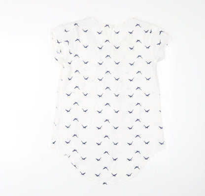Stella Womens White Geometric Polyester Basic T-Shirt Size 8 Scoop Neck - Pleated