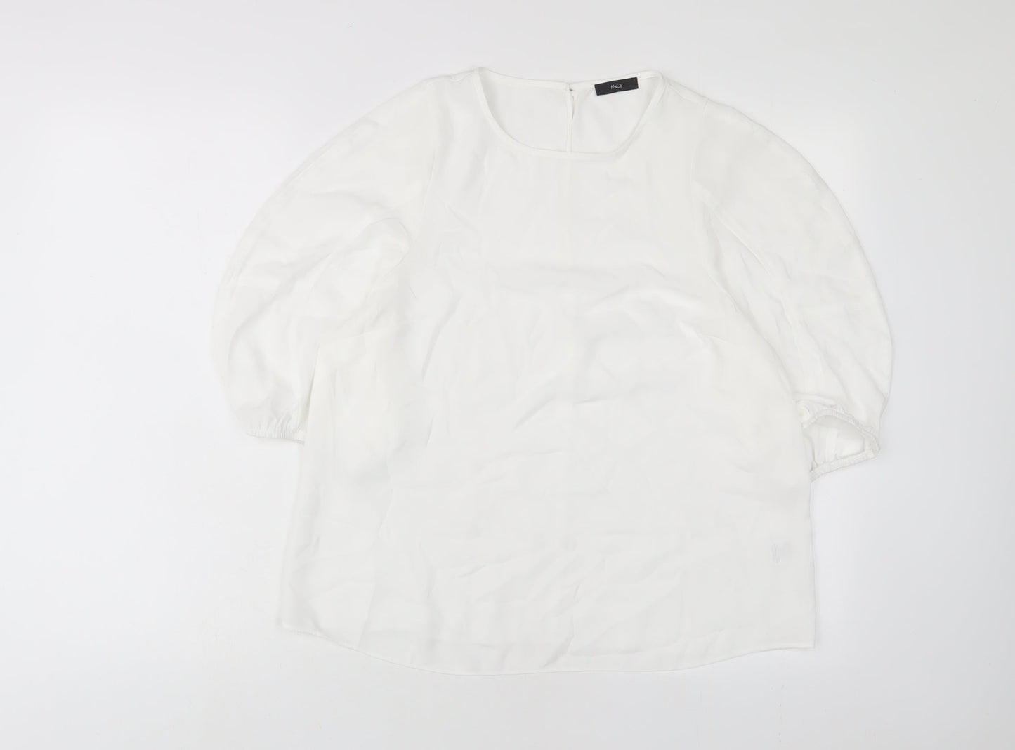 M&Co Womens White Polyester Basic T-Shirt Size 14 Crew Neck