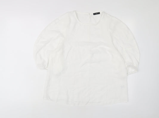 M&Co Womens White Polyester Basic T-Shirt Size 14 Crew Neck