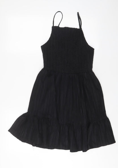 Additional front view of ASOS women’s black polyester a-line, size UK 6, square neck pullover