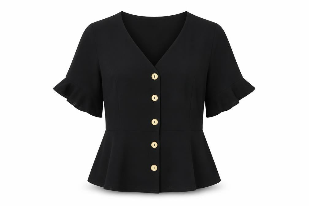 PRETTYLITTLETHING Womens Black Polyester Basic Button-Up Size 10 V-Neck