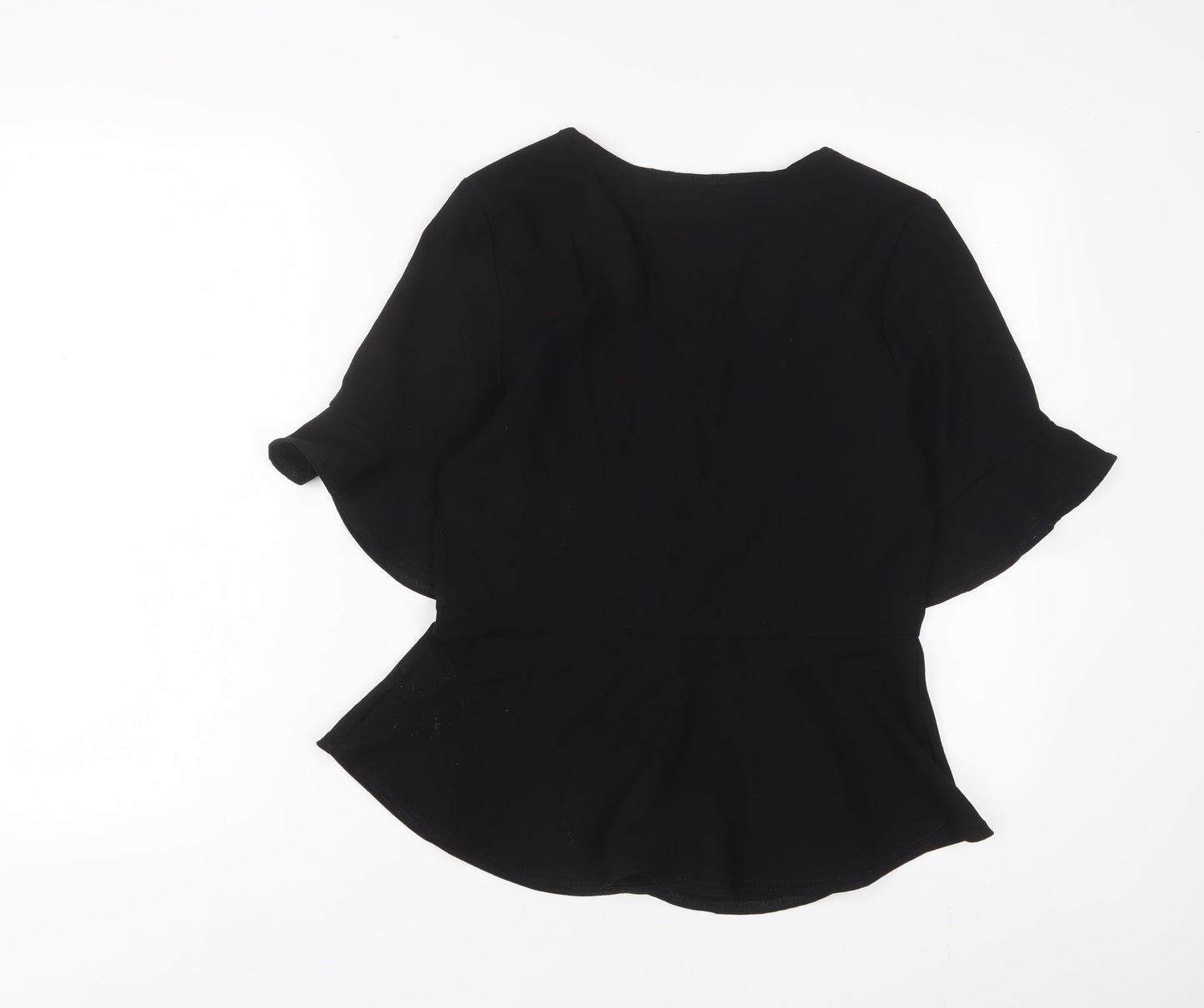 PRETTYLITTLETHING Womens Black Polyester Basic Button-Up Size 10 V-Neck