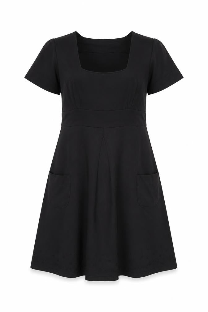 Implicate Womens Black Polyester A-Line Size 14 Square Neck Pullover - Embroidered