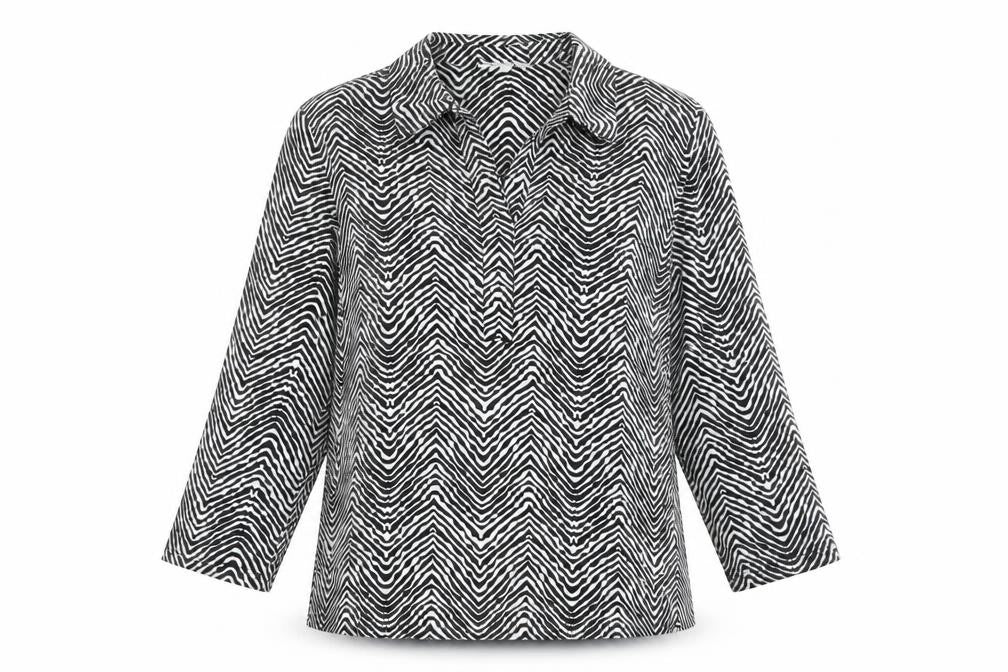 Vanessa Zani Womens White Animal Print Polyester Basic Blouse Size M Collared